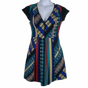Plenty by Tracy Reese Size 10 Dress Fit Flare Multicolor Short Sleeve V Neck